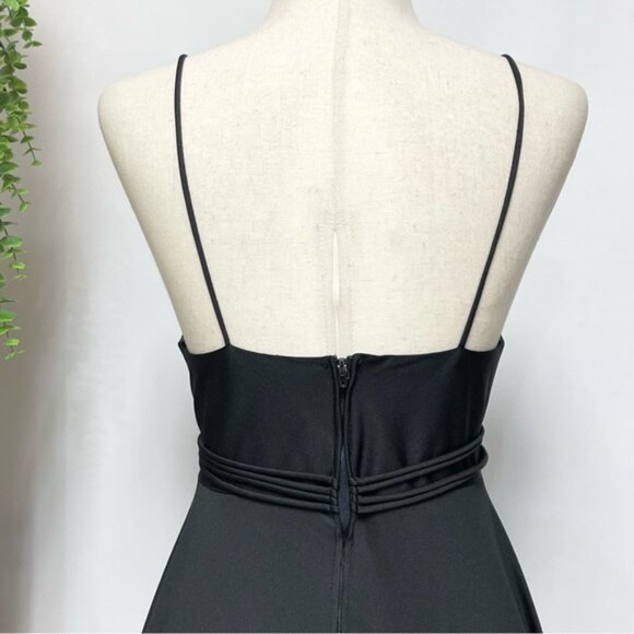 Vintage 70s Maxi Dress Small Black Slinky Spaghetti Strap Jersey Gown Union Made - Picture 9 of 12